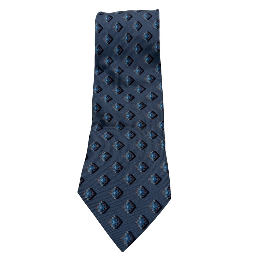 Ermenegildo Zegna Mens Silk Tie Blue Geometric Diamond Medallion Italy‎ (TG18)